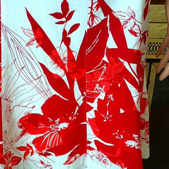 Tailor B Moss Vintage A-line Skirt 6 White Red Tropical Flower Lined Made in USA - Picture 3 of 7